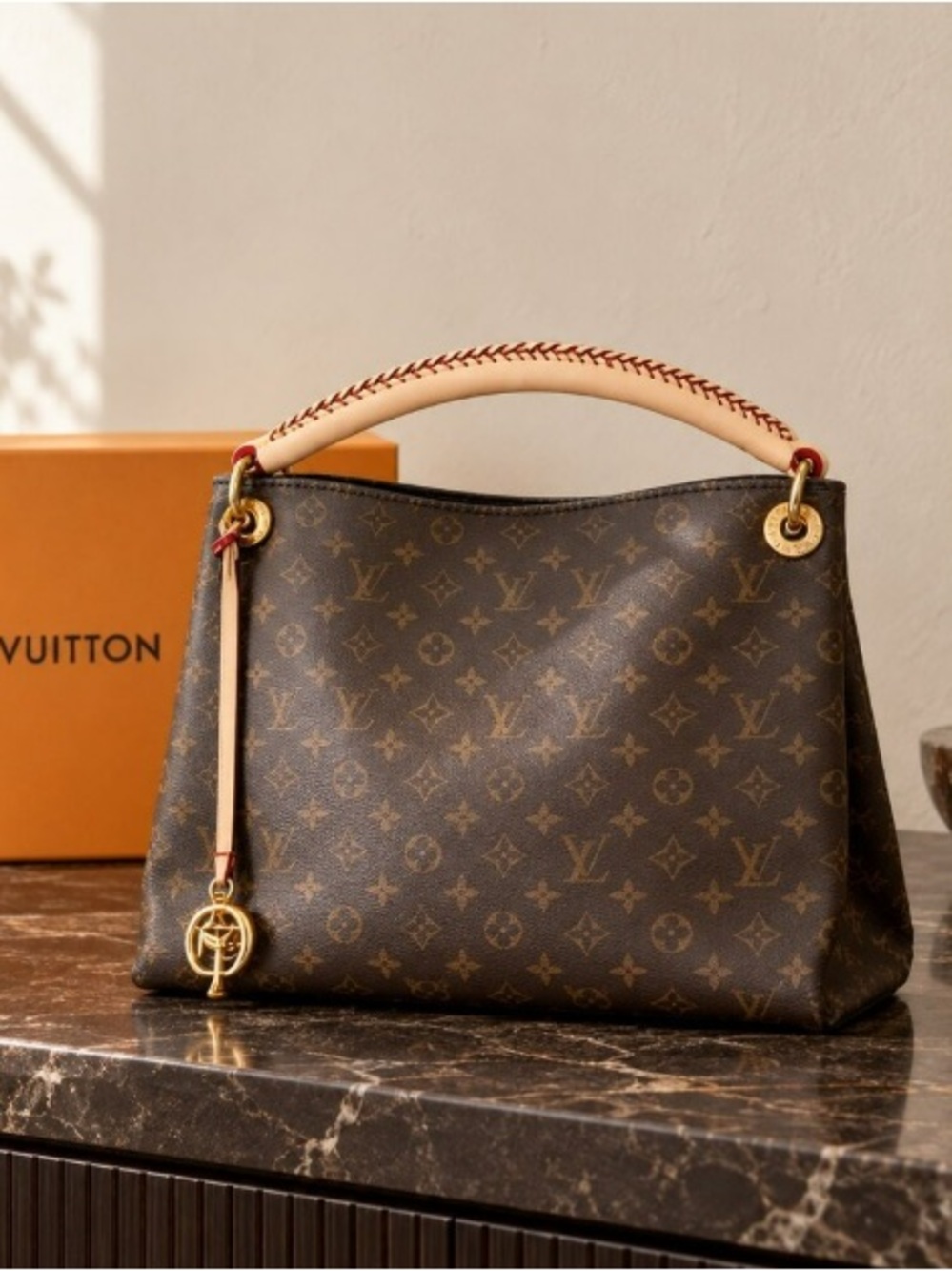Louis Vuitton Monogram Canvas Shoulder Bag with Vachetta Top Handle